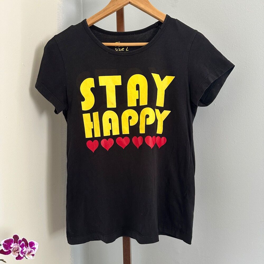 Giordano Stay Happy Tee Women's Large 100% Cotton Short Sleeve T-Shirt